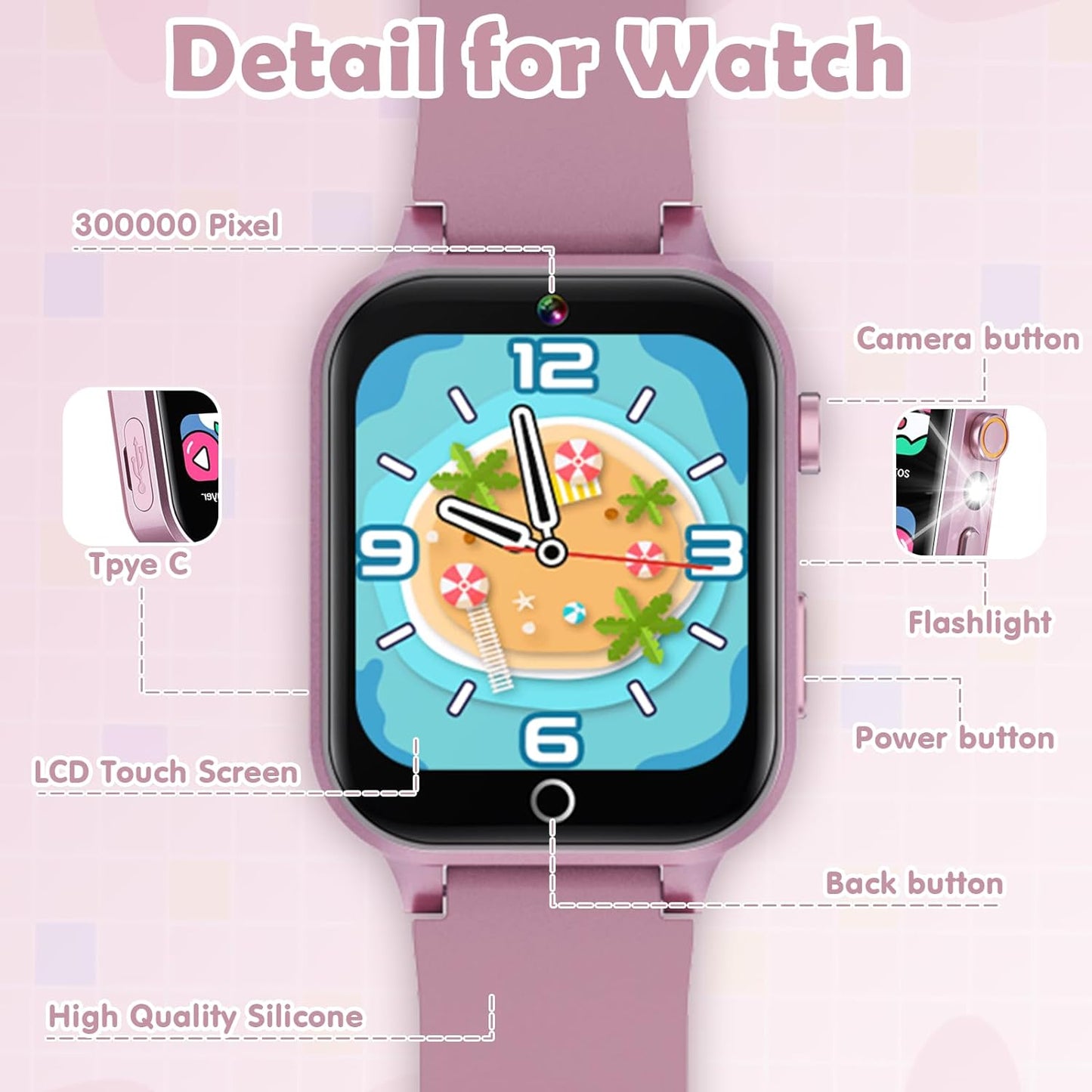 Luyiilo Smart Watch for Kids, Kids Smart Watch Girls Toys with 26 Puzzle Games, Touch Screen, HD Camera, Alarm Clock, Toys for Girls Ages 4-12 Years Old.Birthday Gift for Boys Girls (Pink)