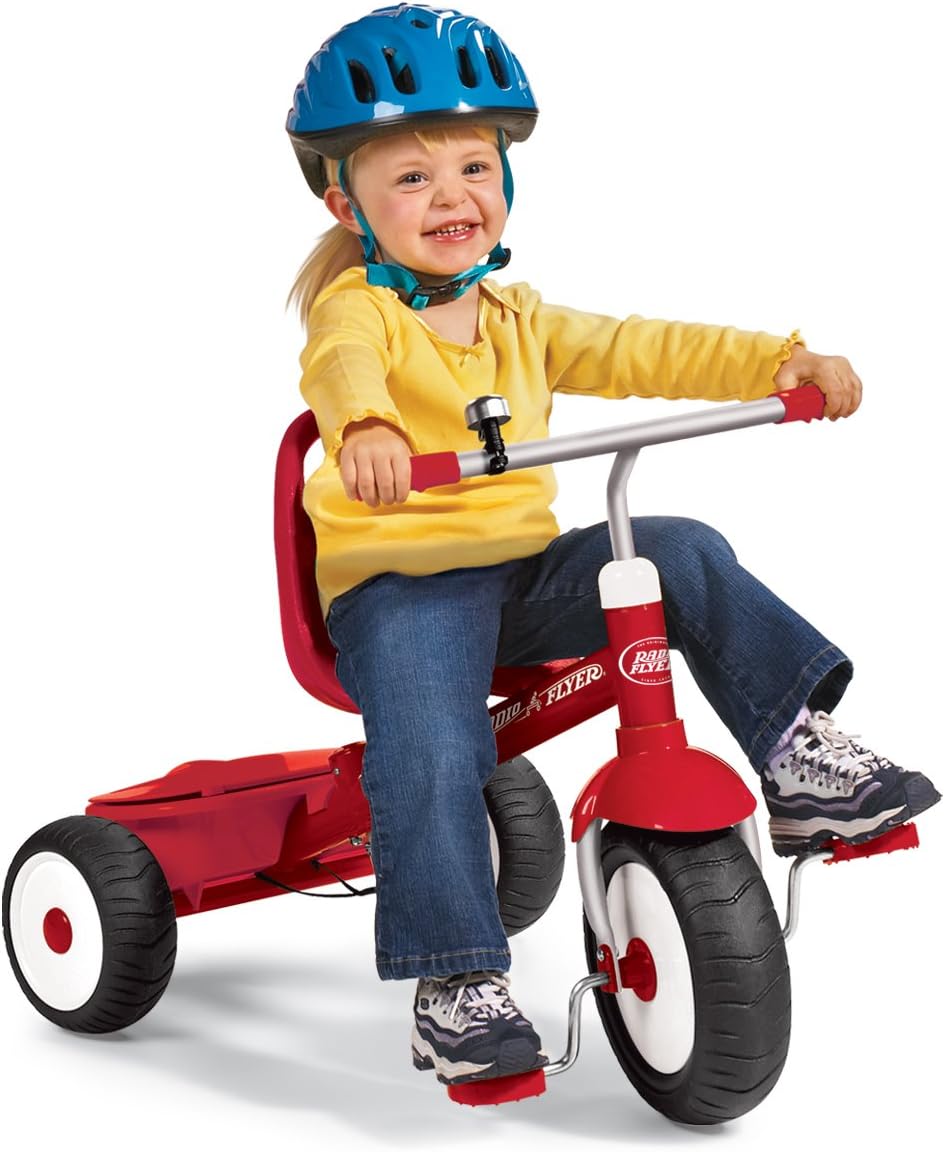 Radio Flyer Deluxe Steer & Stroll Ride-On Trike, Tricycle For Toddlers Age 2-5, Toddler Bike, Red