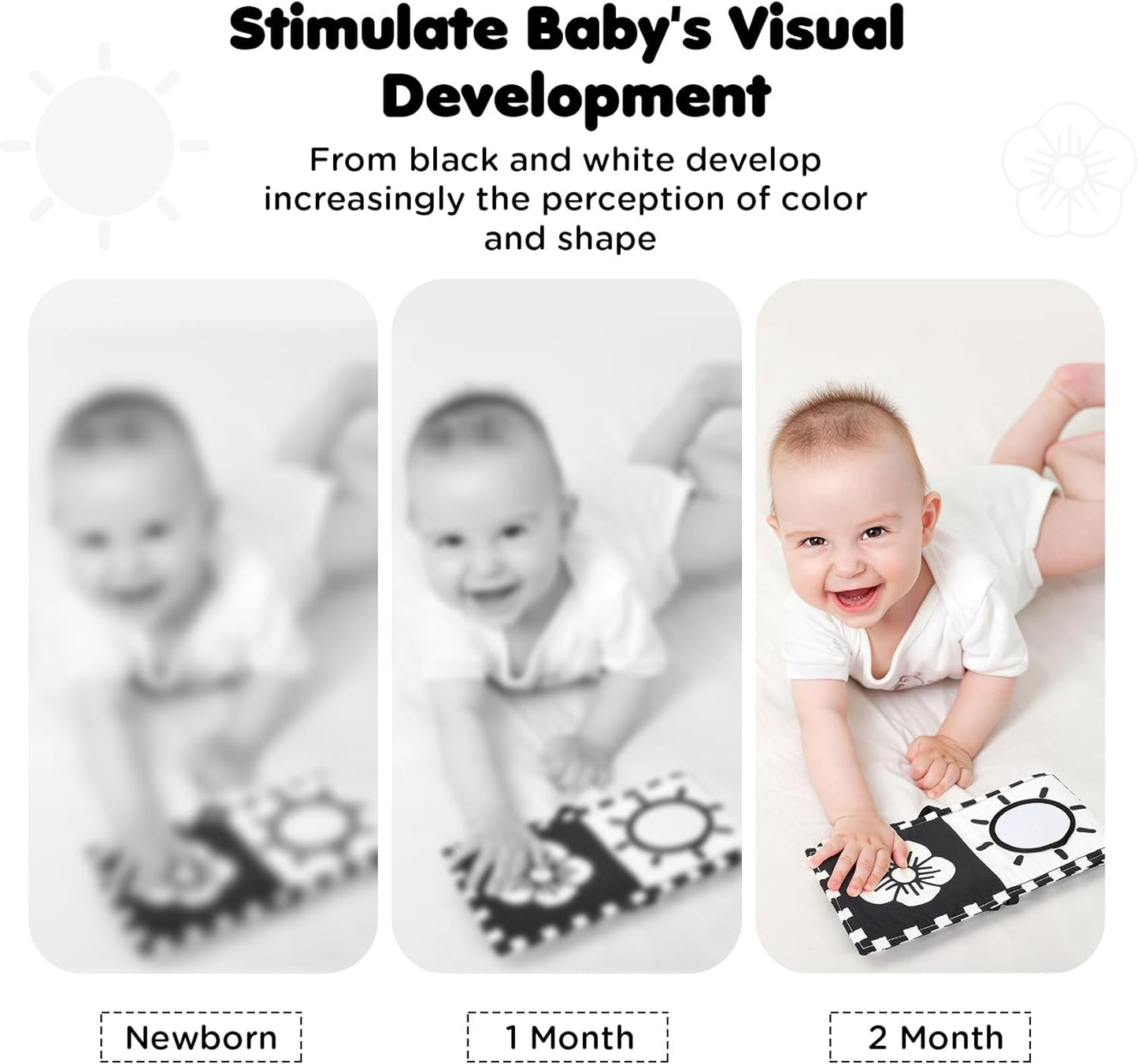 URMYWO Black and White Baby Toys 0-3 Months, High Contrast Newborn Toys 0-3 Months Brain Development, Tummy Time Toys, Soft Baby Book, Infant Toys 0-6-12 Months Visual Stimulation Montessori Toy Gift