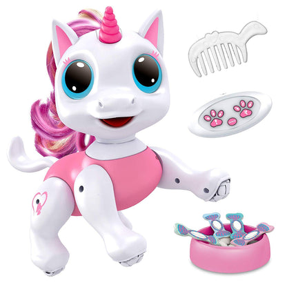 Power Your Fun Robo Pets Toy for Girls and Boys - Remote Control Toy with Interactive Hand Motion Gestures, STEM Program Treats, Walking and Dancing Robot Unicorn Kids (Pink)