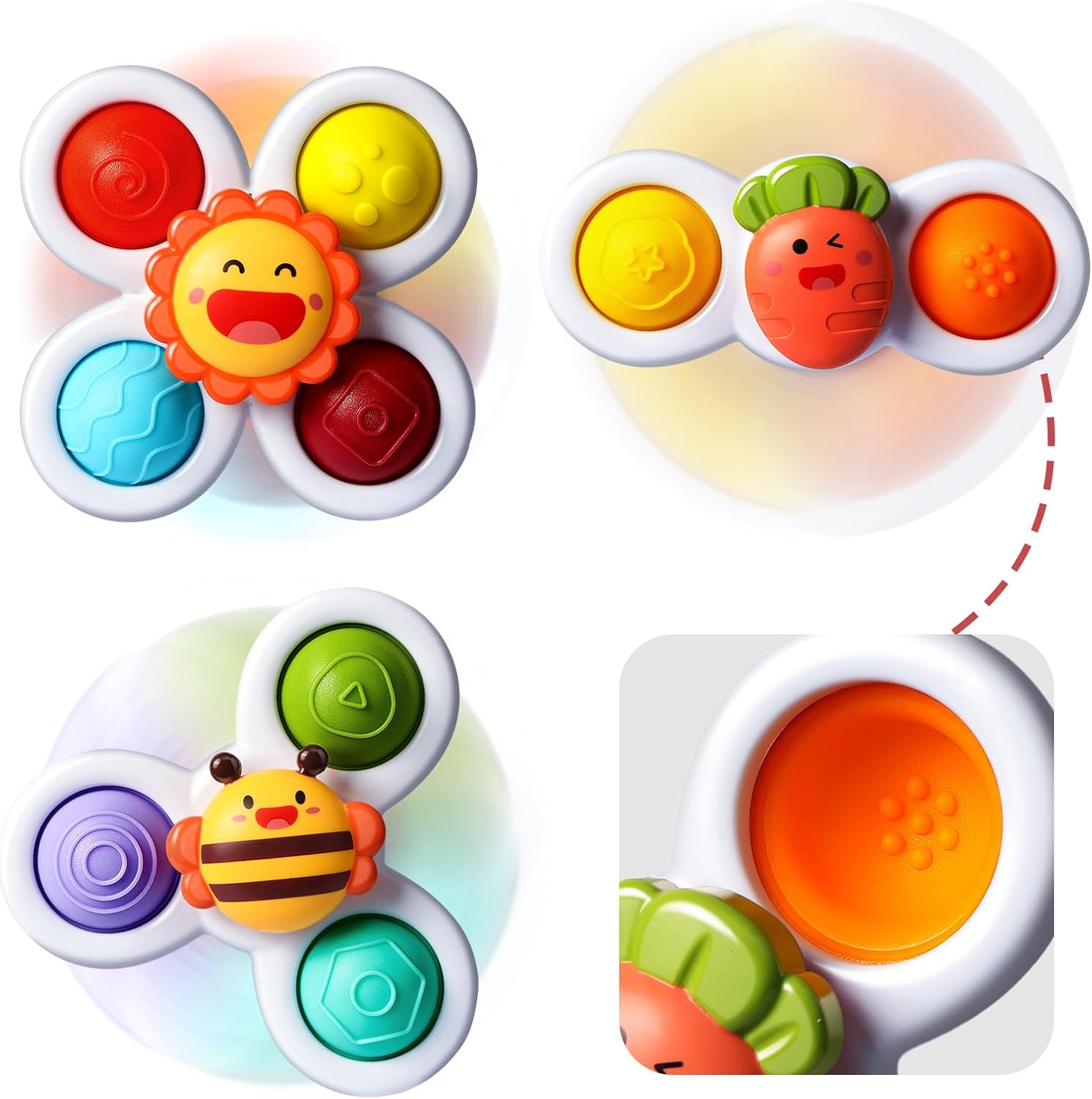 3PCS ALASOU Pop up Suction Cup Spinner Toys for Baby Christmas Stocking Stuffers Gifts|Novelty Spinning Tops Bath Toys for Kids Ages 1-3|Sensory Toys for Toddlers 1-3 Year Old Boy Birthday Gift