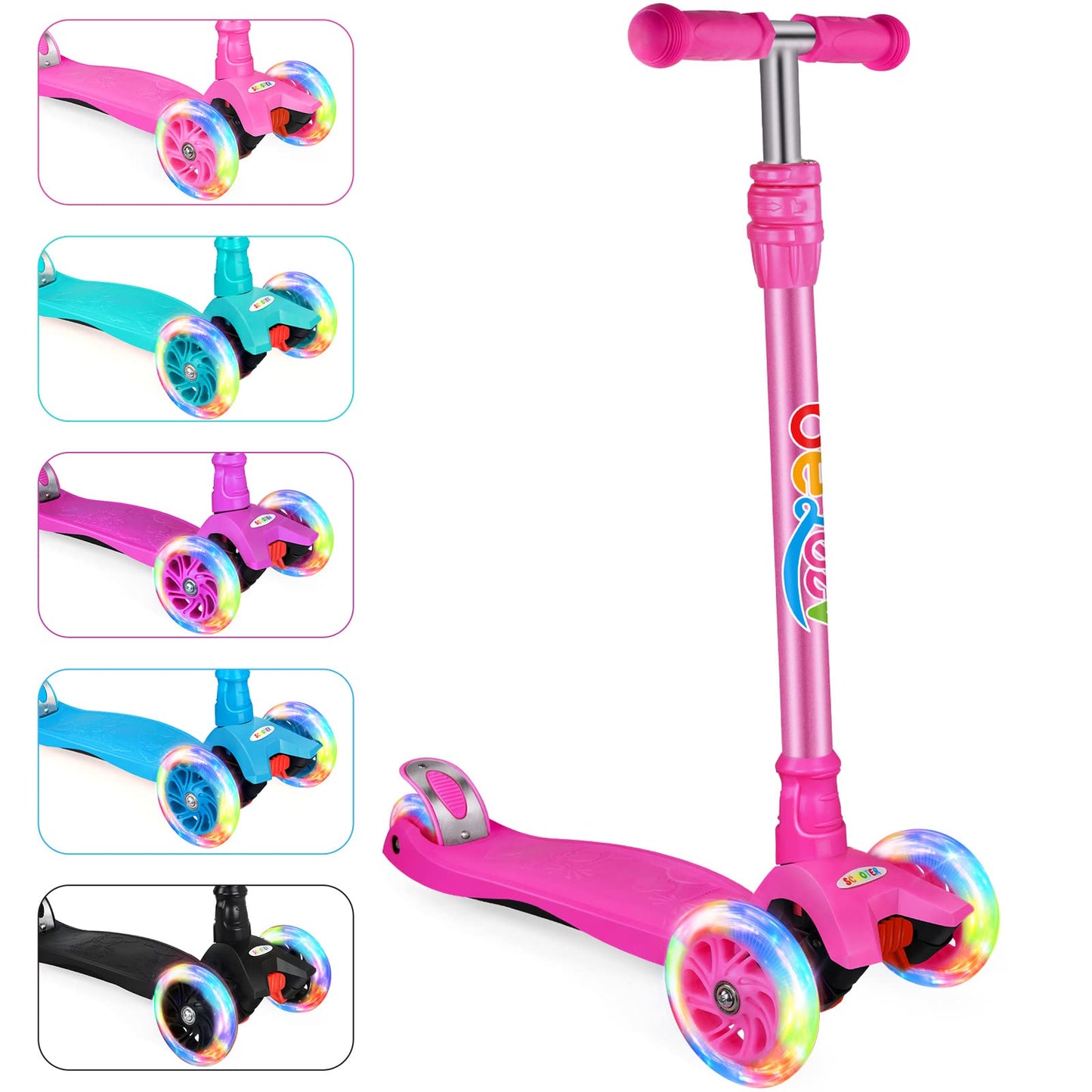 BELEEV A2 Scooters for Kids 3 Wheel Kick Scooter for Toddlers Girls Boys, 4 Adjustable Height, Lean to Steer, Light up Wheels, Extra-Wide Board, Easy to Assemble for Children Gift Sport Toys Ages 3-12