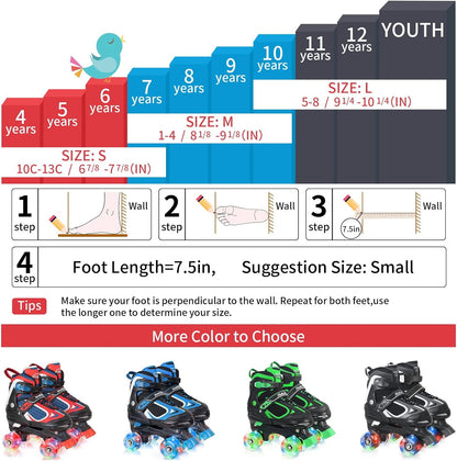 Nattork Kids Roller Skates for Boys Girls Kids, 4 Sizes Adjustable Quad Skates with All Light up Wheels - Birthday Gift for Indoor Outdoor Sports