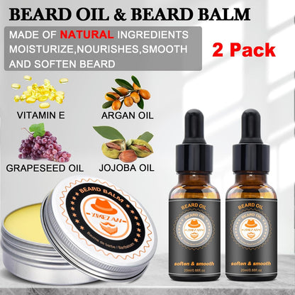 Upgraded Beard Grooming Kit w/Beard Conditioner,Beard Oil,Beard Balm,Beard Brush,Beard Shampoo/Wash,Beard Comb,Beard Scissors,Storage Bag,Beard E-Book,Beard Care Gifts for Men Him