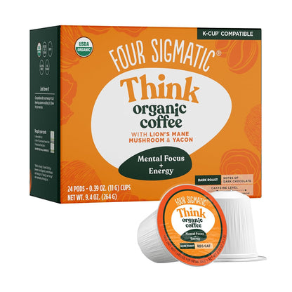 Four Sigmatic Mushroom Coffee K-Cups | Organic and Fair Trade Dark Roast Coffee with Lion’s Mane Mushroom Powder & Yacon | Focus & Immune Support | Vegan & Keto | Sustainable Pods | 24 Count.