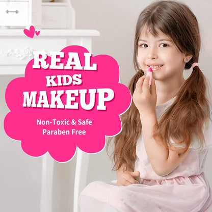 Kids Real Makeup Kit for Little Girls with Unicorn Bag - Real, Non Toxic, Washable Make Up Toy - Unicorn Toys Gift for 3 4 5 6 7 8 9 10 12 Years Old Girls Birthday