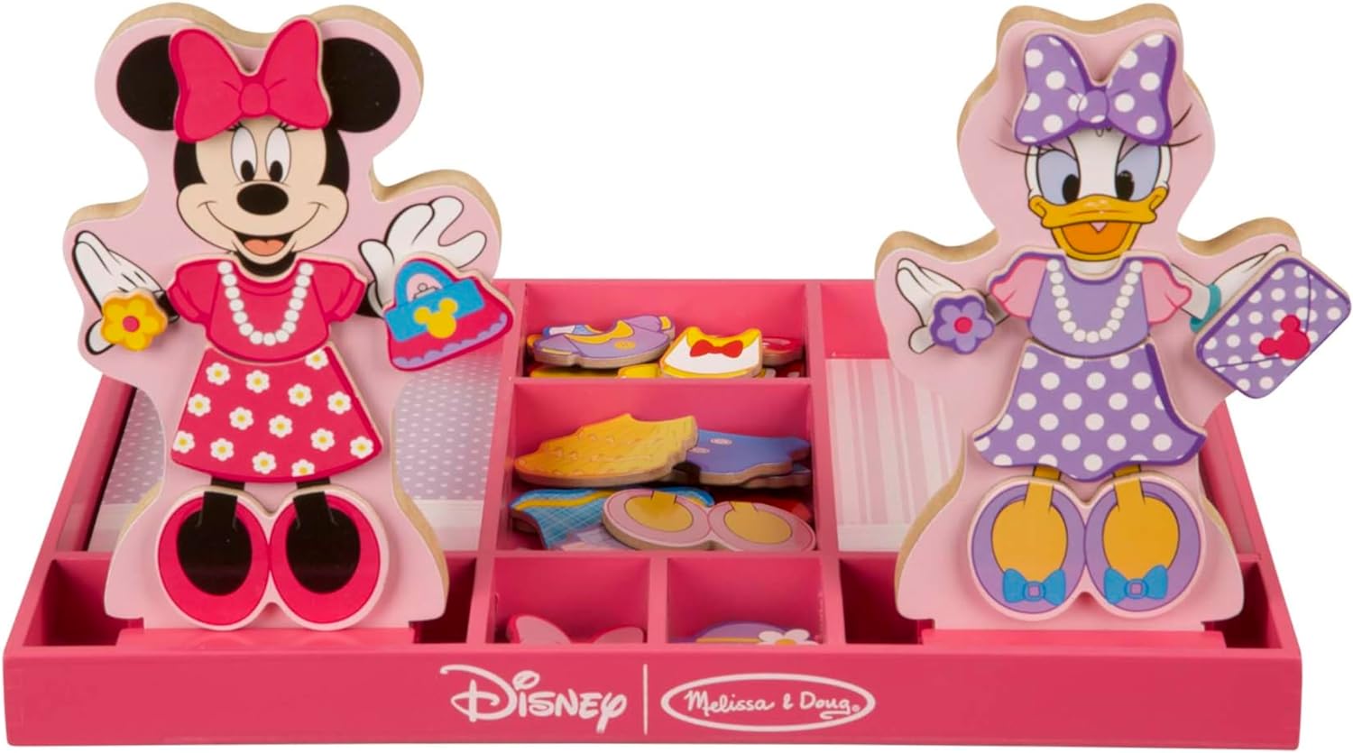Melissa & Doug Disney Minnie Mouse and Daisy Duck Magnetic Dress-Up Wooden Doll Pretend Play Set (40+ pcs) - Toys, Dress Up Dolls For Preschoolers And Kids Ages 3+