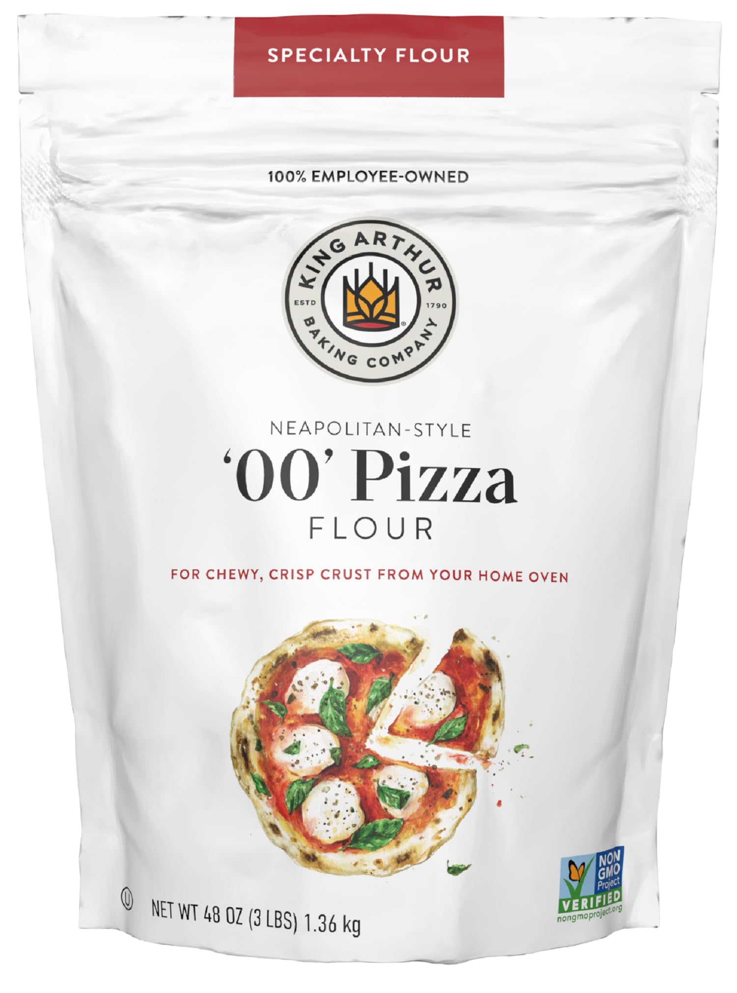 King Arthur 00 Pizza Flour, Non-GMO Project Verified, 100% American Grown Wheat, 3lb