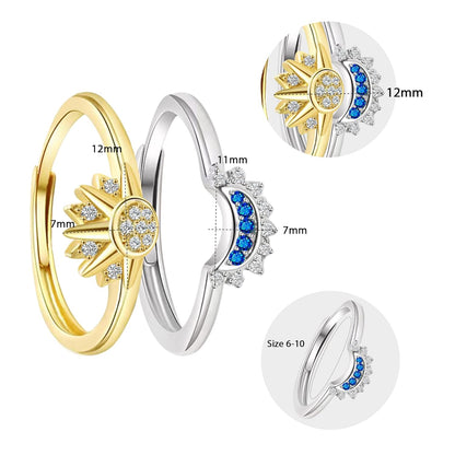 Sun and Moon Ring set stackable rings for women,adjustable celestial jewelry anillos para mujer matching rings as friendship rings for best friend gifts,sun moon stacking rings for teen girls