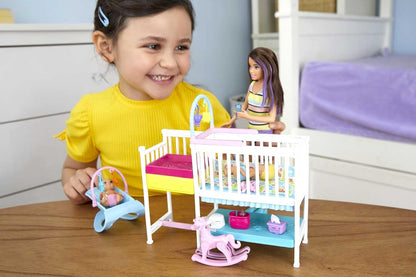 Barbie Nursery Playset with Skipper Babysitters Inc. Doll, 2 Baby Dolls, Crib and 10+ Pieces of Working Baby Gear and Themed Toys, For 3 to 7 Year Olds