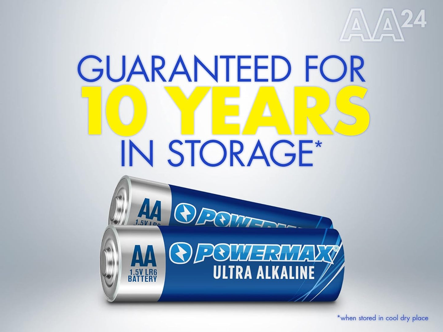 Powermax 24-Count AA Batteries, Ultra Long Lasting Alkaline Battery, 10-Year Shelf Life, Reclosable Packaging