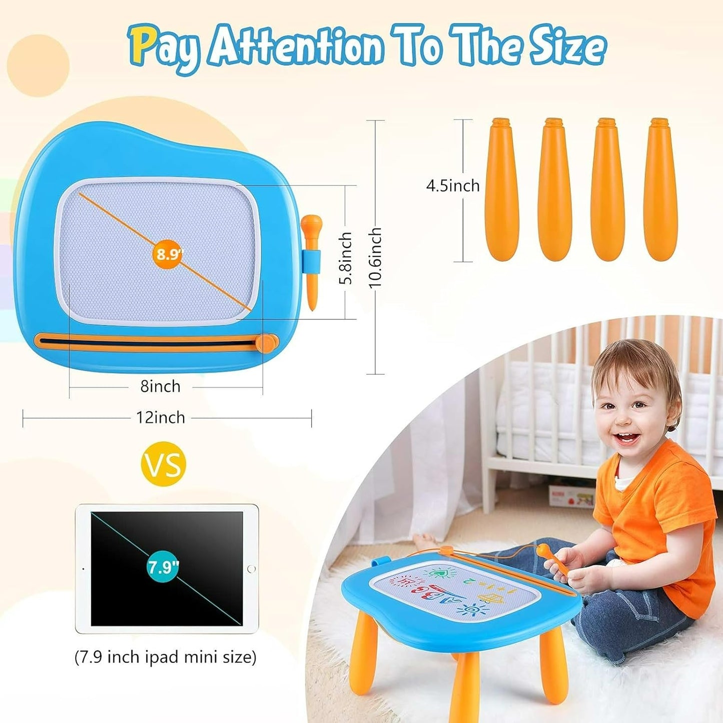 Smasiagon Toddler Boy Toys Age 1-2 Year Old Boys, Magnetic Drawing Pad Doodle Board Educational Learning Toys for 1 2 3 Year Old Boys Birthday Christmas Birthday Gifts (Blue)