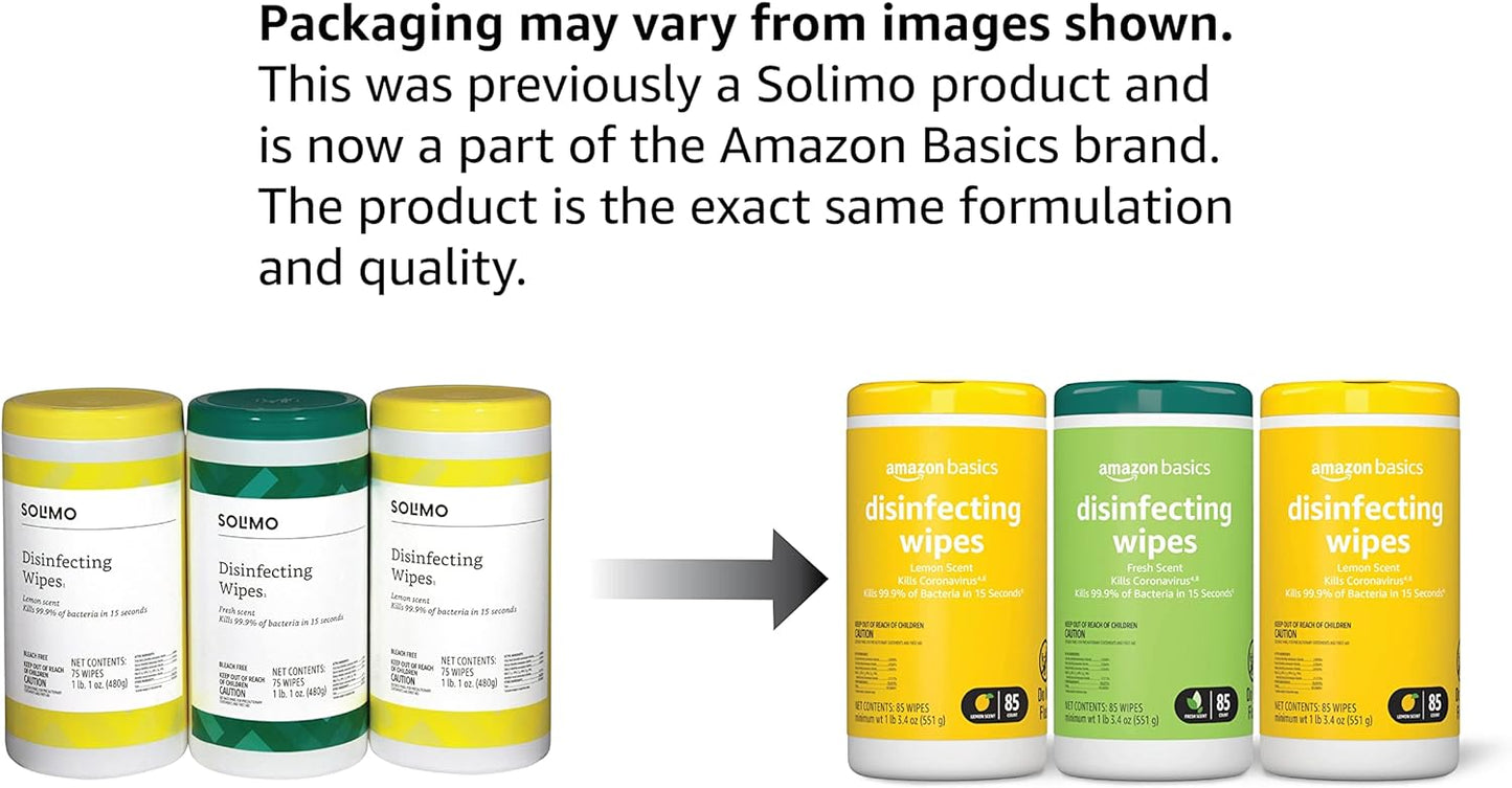 Disinfecting Wipes, Lemon & Fresh Scent, Sanitizes, Cleans, Disinfects & Deodorizes (3 Packs of 85)