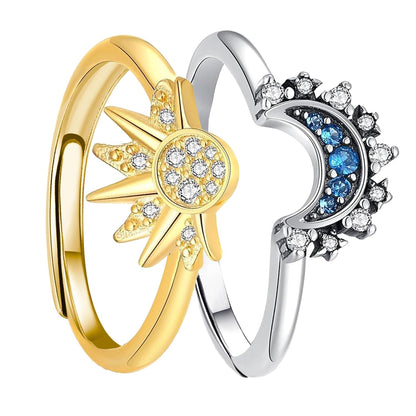 Sun and Moon Ring set stackable rings for women,adjustable celestial jewelry anillos para mujer matching rings as friendship rings for best friend gifts,sun moon stacking rings for teen girls