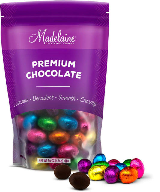 Madelaine Chocolates Easter Eggs - (1 LB) Solid Premium Dark Chocolate Eggs Foiled In Assorted Solid Jewel-tone Colors - Traditional Easter Basket Mainstays (1 LB)