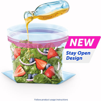 Ziploc Quart Food Storage Bags, New Stay Open Design with Stand-Up Bottom, Easy to Fill, 80 Count