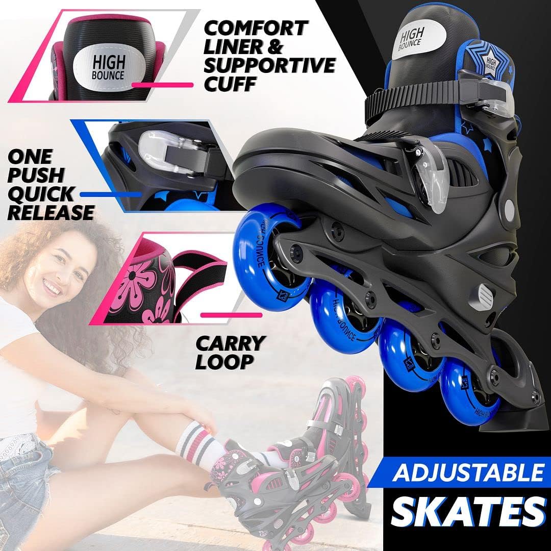 Inline Skates for Girls and Boys, Roller Skates with Gel Wheels Adjustable Sizing for Adults and Kids, Inline Skates for Adult Female, Male, Lightweight Roller Skates, High Bounce