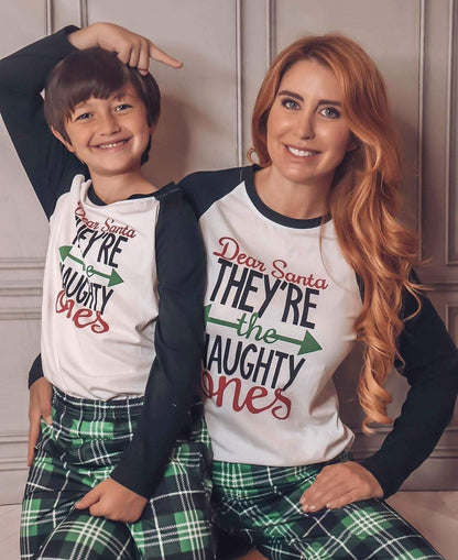 IFFEI Matching Family Pajamas Sets Christmas PJ's Letter Print Top and Plaid Pants Jammies Sleepwear