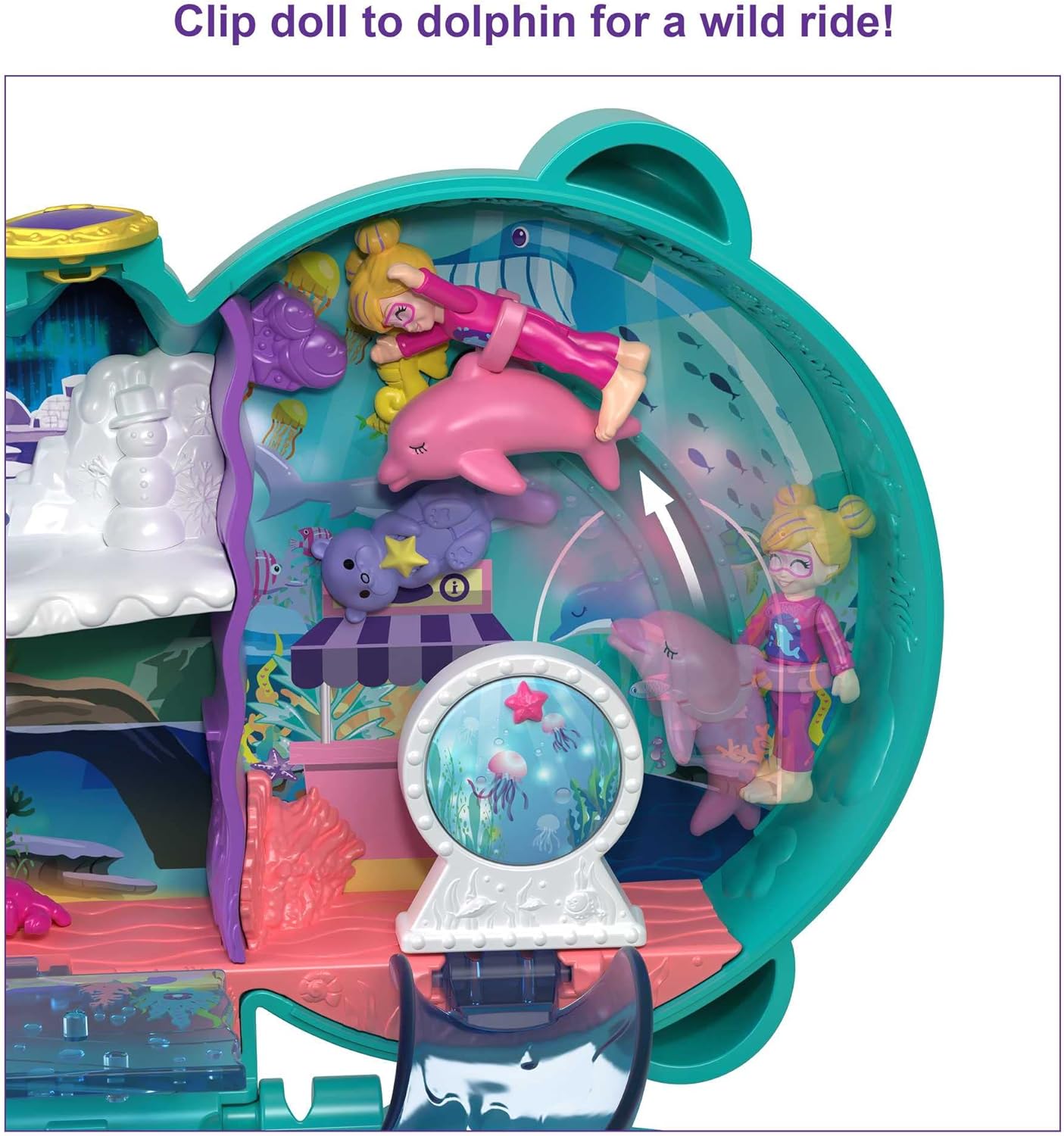 Polly Pocket Otter Aquarium Compact, Aquarium Theme with Micro Polly & Nicolas Dolls, 5 Reveals & 12 Accessories, Pop & Swap Feature, Great Gift for Ages 4 Years Old & Up (Amazon Exclusive)