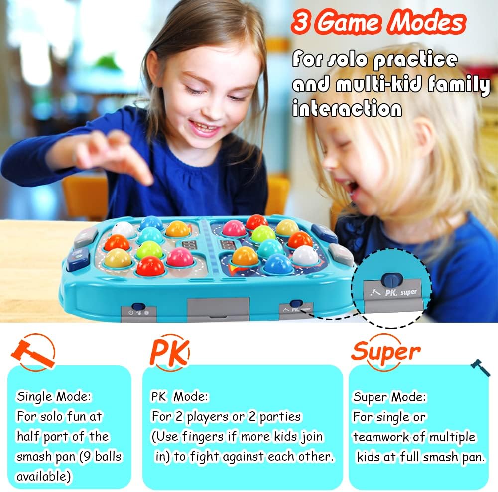 Whack A Mole Game, Toys for 3-12 Year Old Boys and Girls, Whack A Mole Toys for Toddlers,Gifts for 3 4 5 6+ Year Old Boys, Interactive Educational Toys with Sound and Light, PK Mode with 2 Hammers