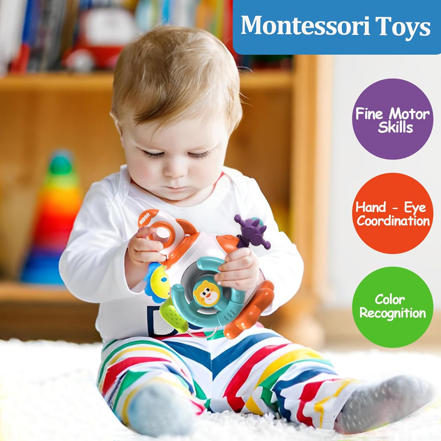 Montessori Sensory Toys for Toddlers 1-3 - Travel Activities Busy Board Cube - Baby Gifts for 6 9 12 18 Months 1 2 One Year Old Infant Boys Girls - Airplane Plane Car Travel Toys Educational Learning