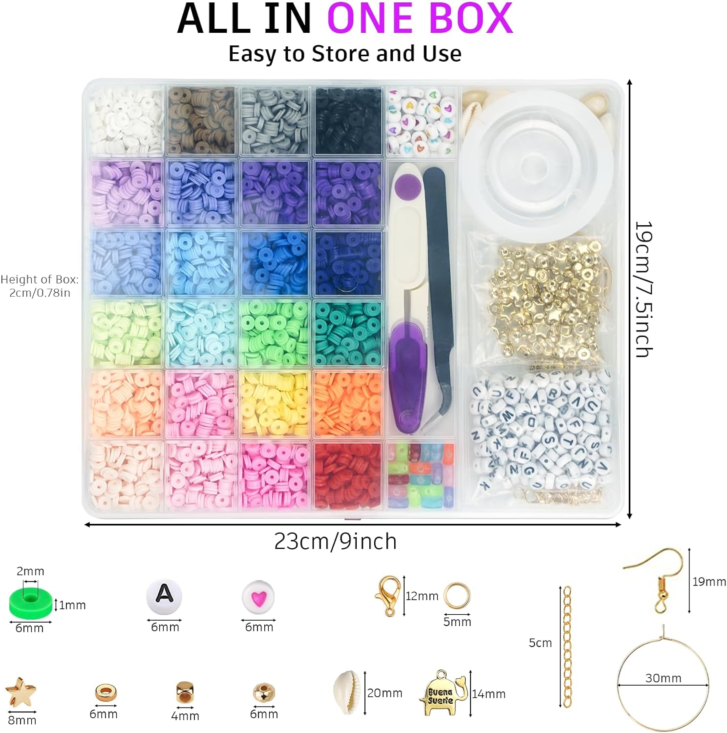 Gionlion 6000 Pcs Clay Beads for Bracelet Making, 24 Colors Flat Preppy Beads for Friendship Bracelet Kit, Polymer Clay Heishi Beads with Charms for Jewelry Making, Crafts Gifts for Teen Girls