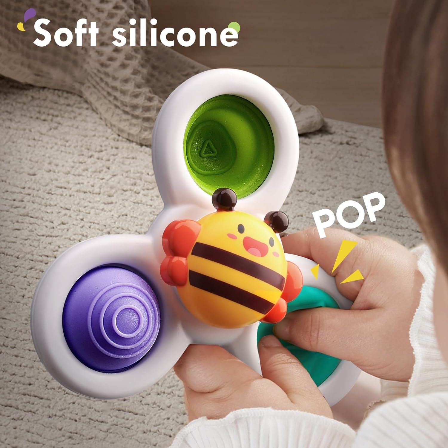 3PCS ALASOU Pop up Suction Cup Spinner Toys for Baby Christmas Stocking Stuffers Gifts|Novelty Spinning Tops Bath Toys for Kids Ages 1-3|Sensory Toys for Toddlers 1-3 Year Old Boy Birthday Gift