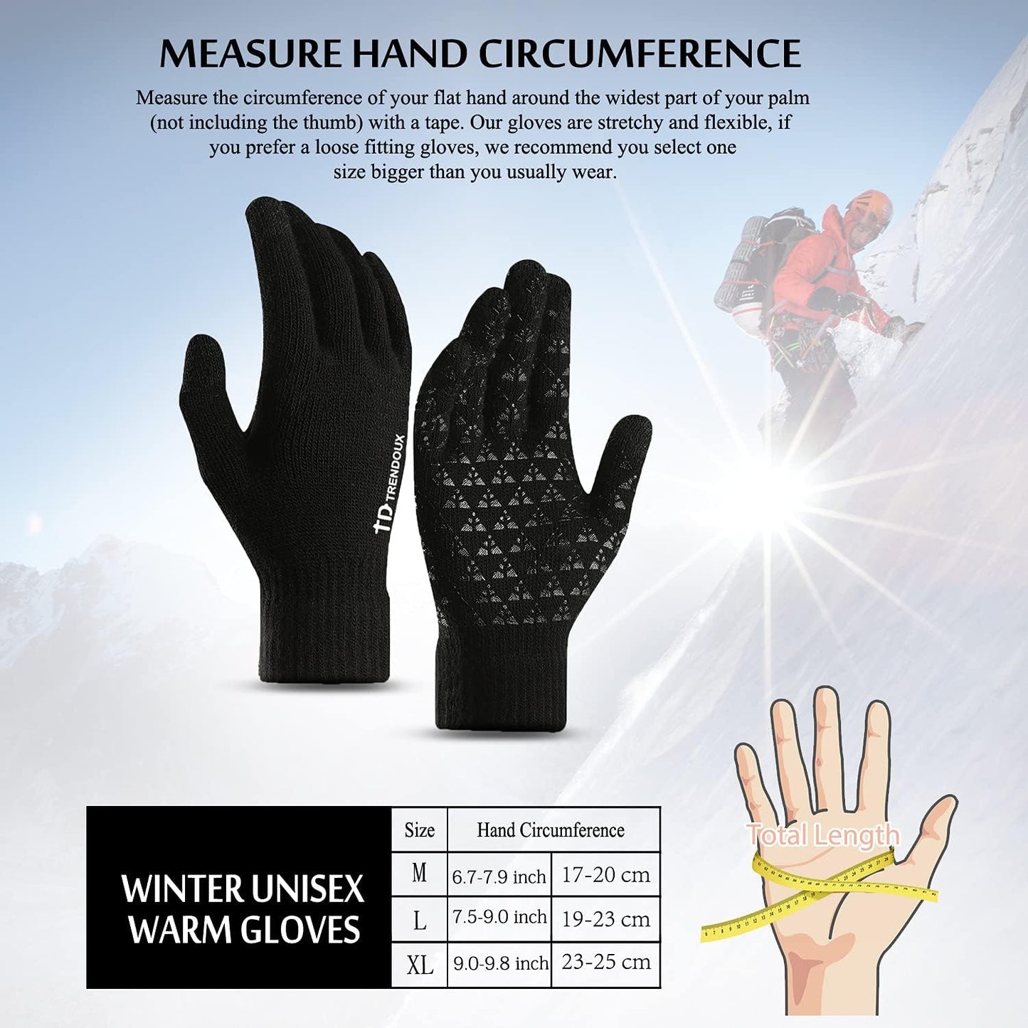 TRENDOUX Winter Gloves for Men Women - Upgraded Touch Screen Cold Weather Thermal Warm Knit Glove for Running Driving Hiking