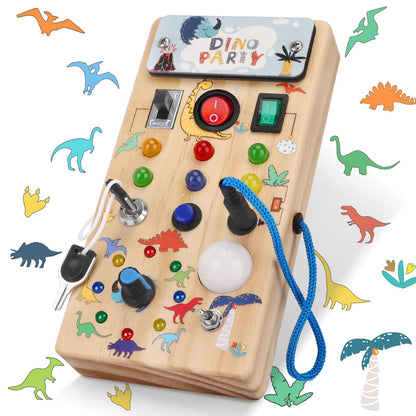 Dinosaur Busy Board with 8 LED Light switches, Toddler Montessori Busy Board, Light Switch Toys Sensory Toys Montessori Toys for 1+ Year Old Baby,Toddler,boy