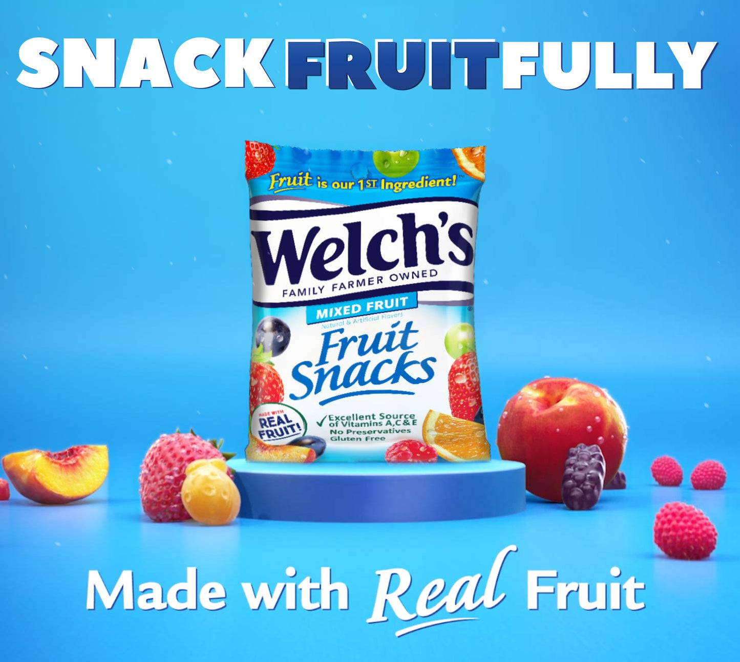 Welch's Fruit Snacks, Mixed Fruit, Great Valentines Day Gifts for Kids, Gluten Free, Bulk Pack, Individual Single Serve Bags, 0.8 oz (Pack of 40)