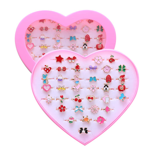 PASEMM 36pcs Little Girl Jewel Rings, Adjustable, No Duplication Kids Play Rings in Box,Pretend and Dress Up Rings for 4-12 Year Old Girls Birthday Gifts Holiday Gifts, 3 4 5 6 7 8 9 10 11 12 Year Old Girl Toys Rings for Kids