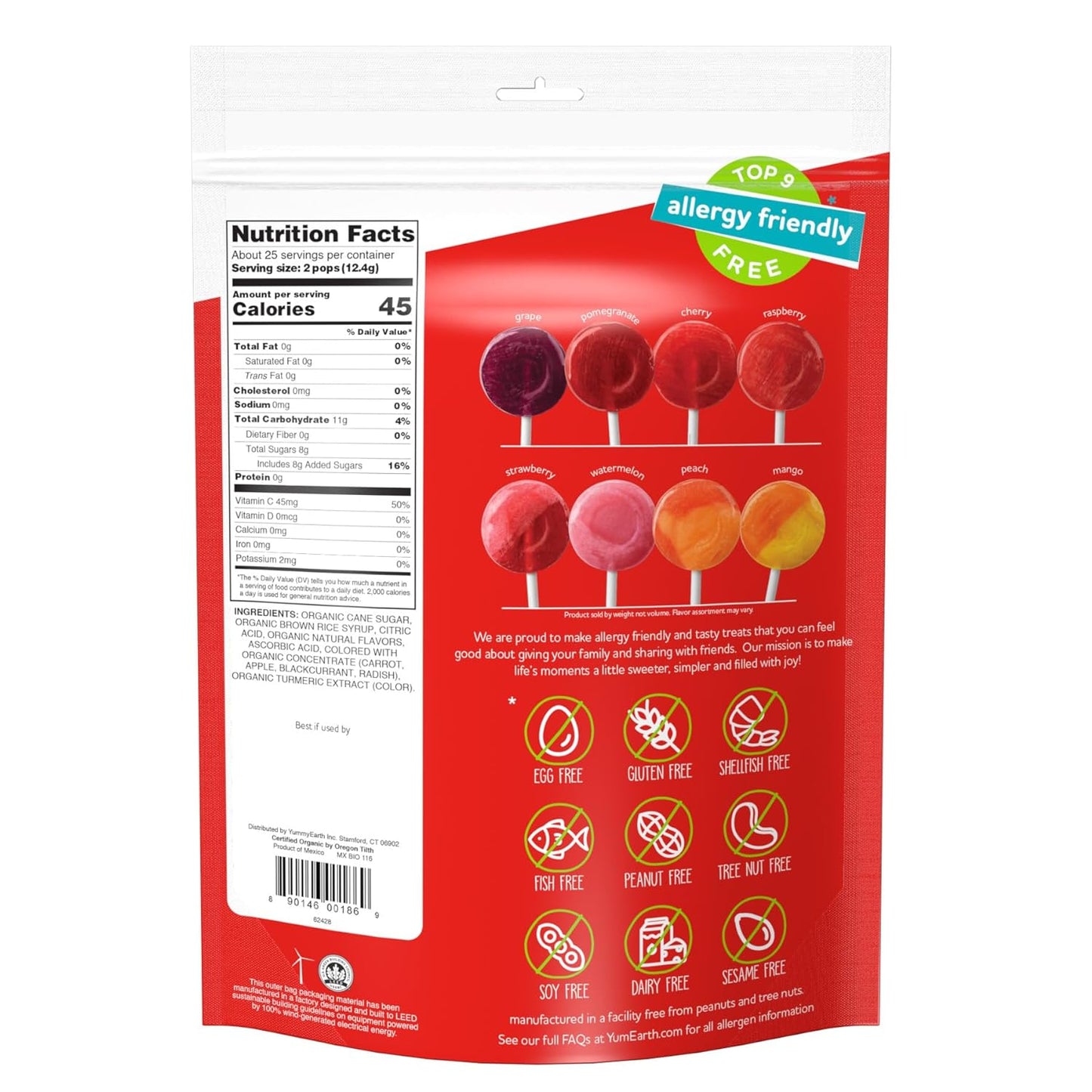 YumEarth Organic Fruit Flavored Pops, 50 Lollipops, Allergy Friendly, Gluten Free, Non-GMO, Vegan, No Artificial Flavors or Dyes