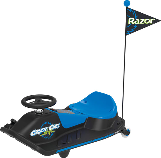 Razor Crazy Cart Shift for Kids Ages 6+ (Low Speed) 8+ (High Speed) - 12V Electric Drifting Go Kart - High/Low Speed Switch and Simplified Drifting System, for Riders up to 120 lbs,Black/Blue