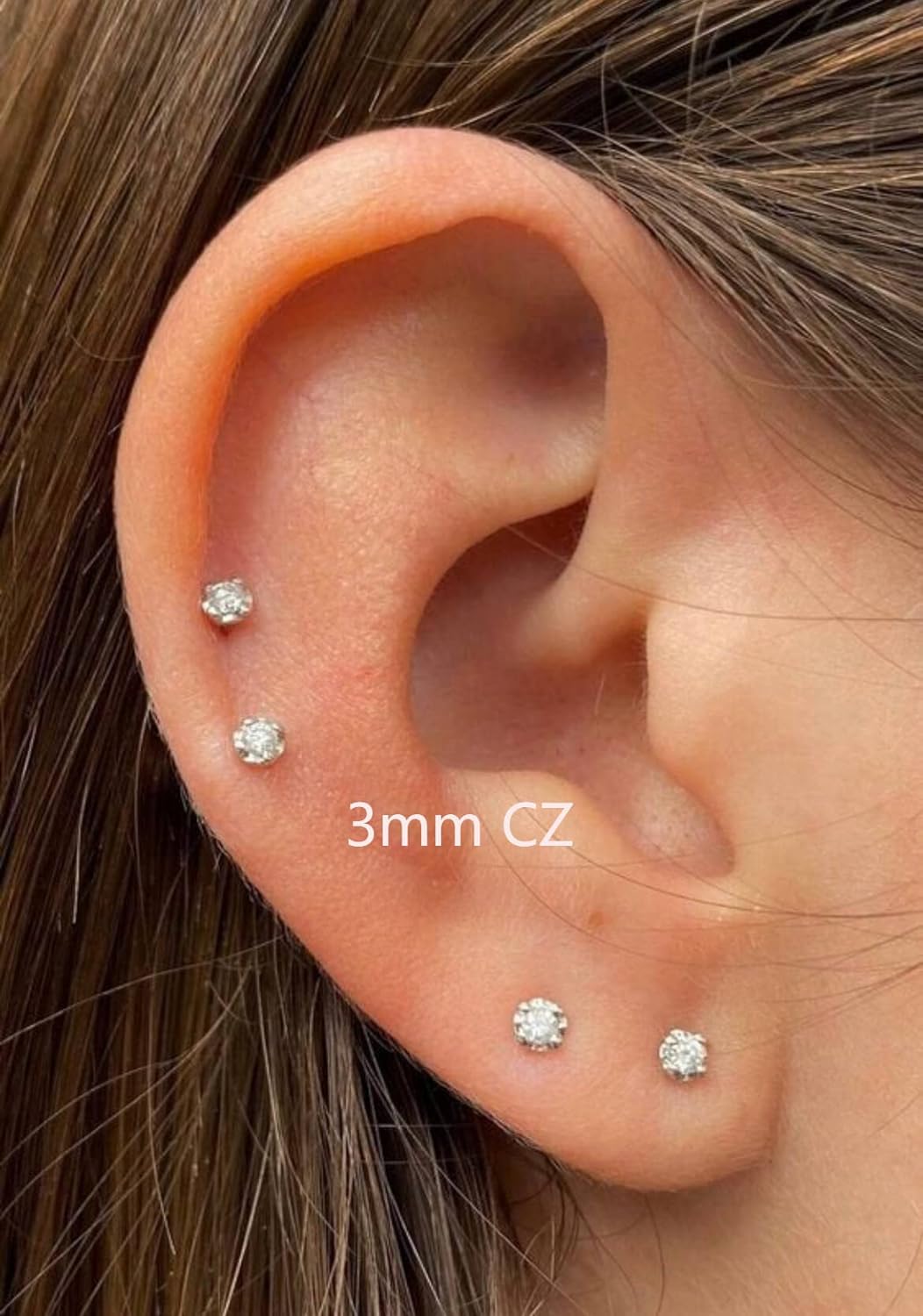 3mm Tiny CZ Screw on Flat Back Stud Earrings,14K Gold Flat Back Cubic Zirconia Earrings for Helix Cartilage Tragus Earlobe Piercing Jewelry Gift for Women Girls Toddlers(3mm CZ, Gold)