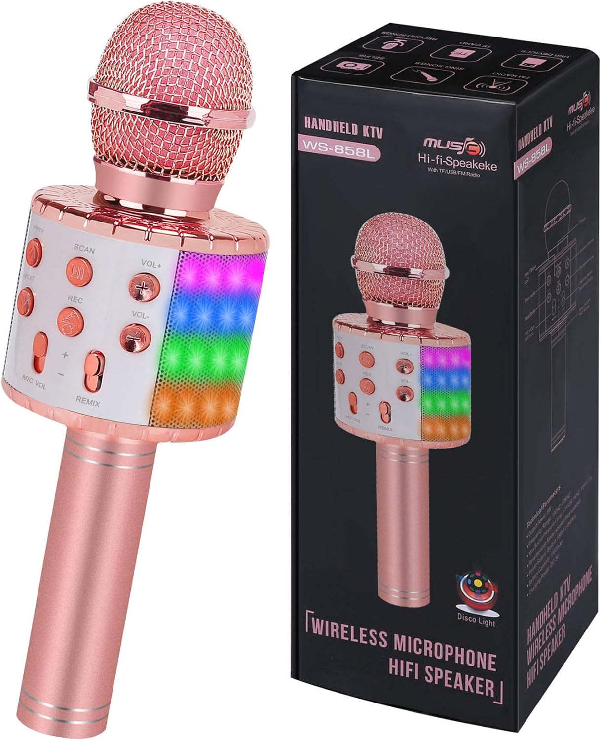 Toys for Girls Karaoke Microphone - Portable Wireless Bluetooth Karaoke Mic Machine with Flashlights, 3 4 5 Year Old Girl Birthday Gifts,Kids Toys for 6 7 8 9 10 Year Old Girl Stuff Teen