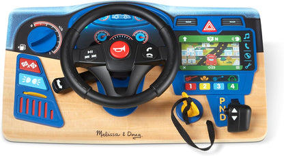 Melissa & Doug Vroom & Zoom Interactive Wooden Dashboard Steering Wheel Pretend Play Driving Toy - Kids Activity Board, Toddler Sensory Toys For Ages 3+