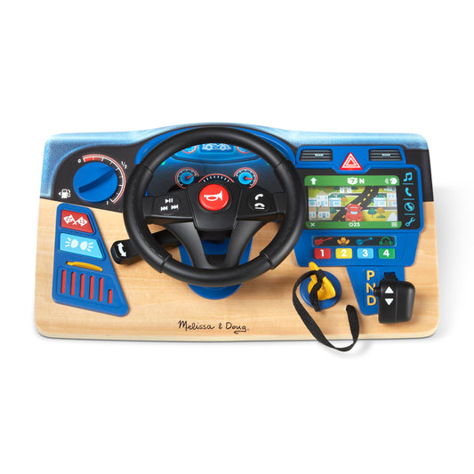 Melissa & Doug Vroom & Zoom Interactive Wooden Dashboard Steering Wheel Pretend Play Driving Toy - Kids Activity Board, Toddler Sensory Toys For Ages 3+