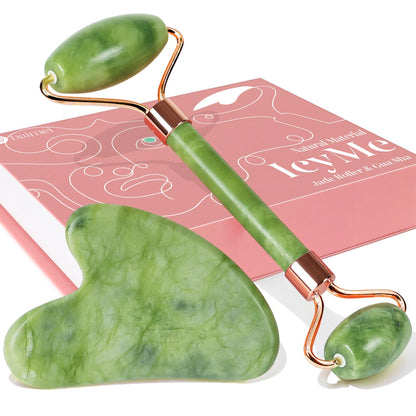 BAIMEI Gua Sha & Jade Roller Facial Tools Face Roller and Gua Sha Set for Skin Care Routine and Puffiness, Self Care Gift for Men Women - Green