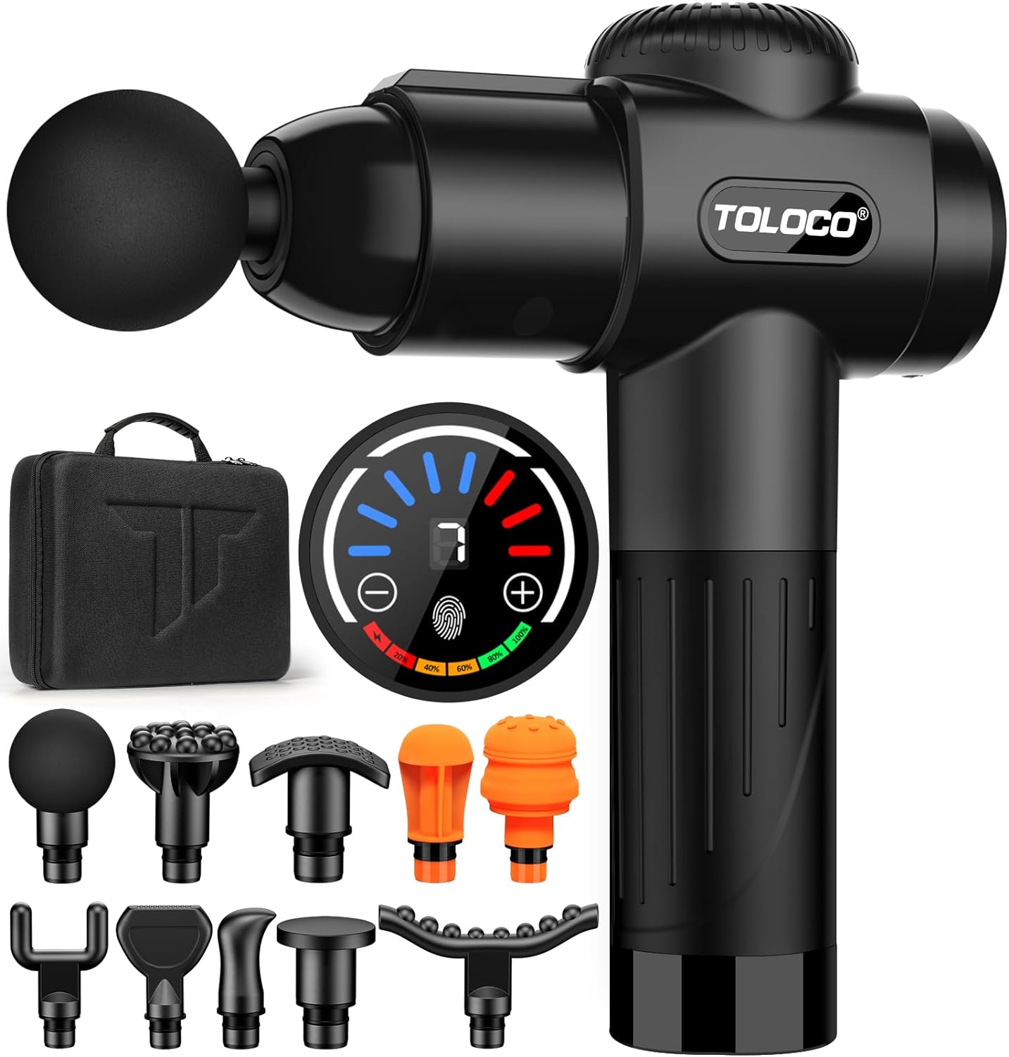 TOLOCO Massage Gun Deep Tissue, Back Massage Gun for Athletes for Pain Relief, Percussion Massager with 10 Massages Heads & Silent Brushless Motor, Christmas Gifts for Men&Women, Black