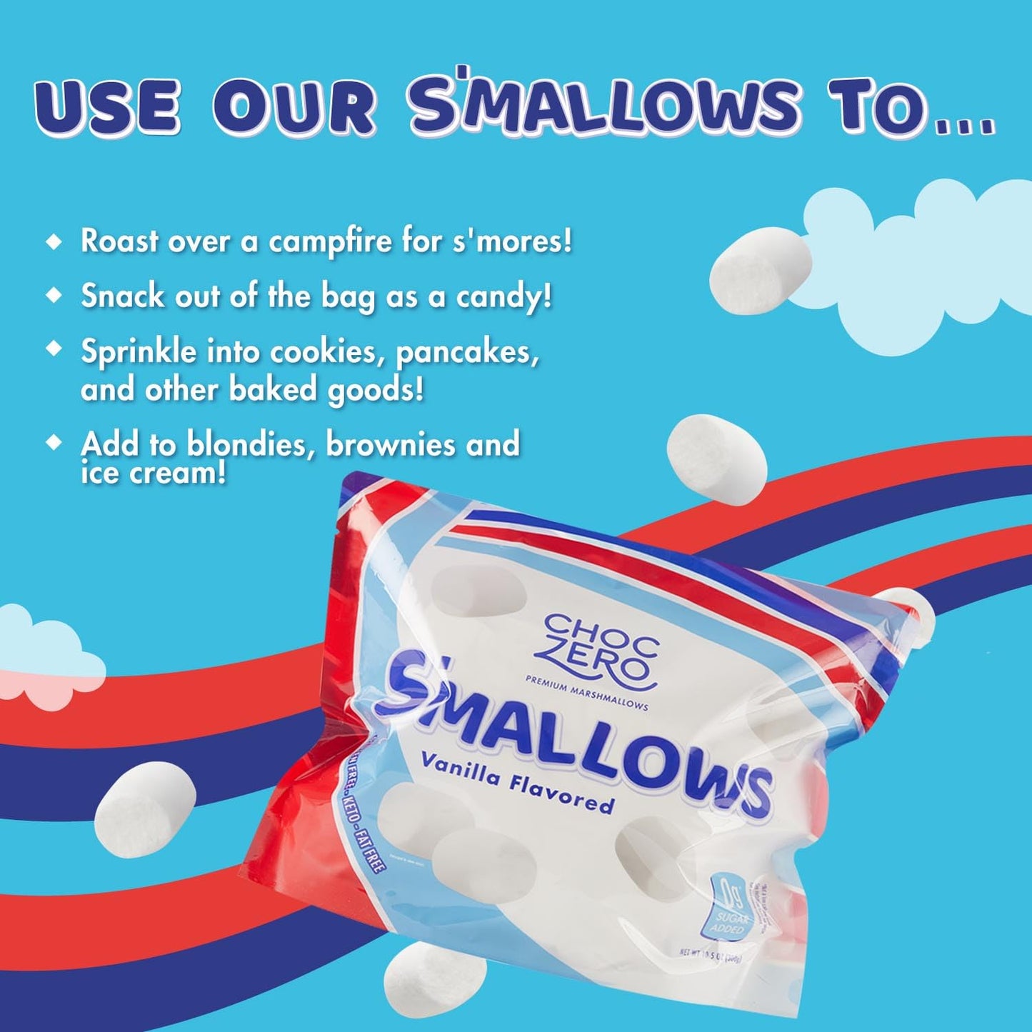 ChocZero Sugar Free Marshmallows - Keto Marshmallow - Gluten Free, 0g Fat, Zero Sugars - Healthy Low Carb - 10.5 Ounce Bag
