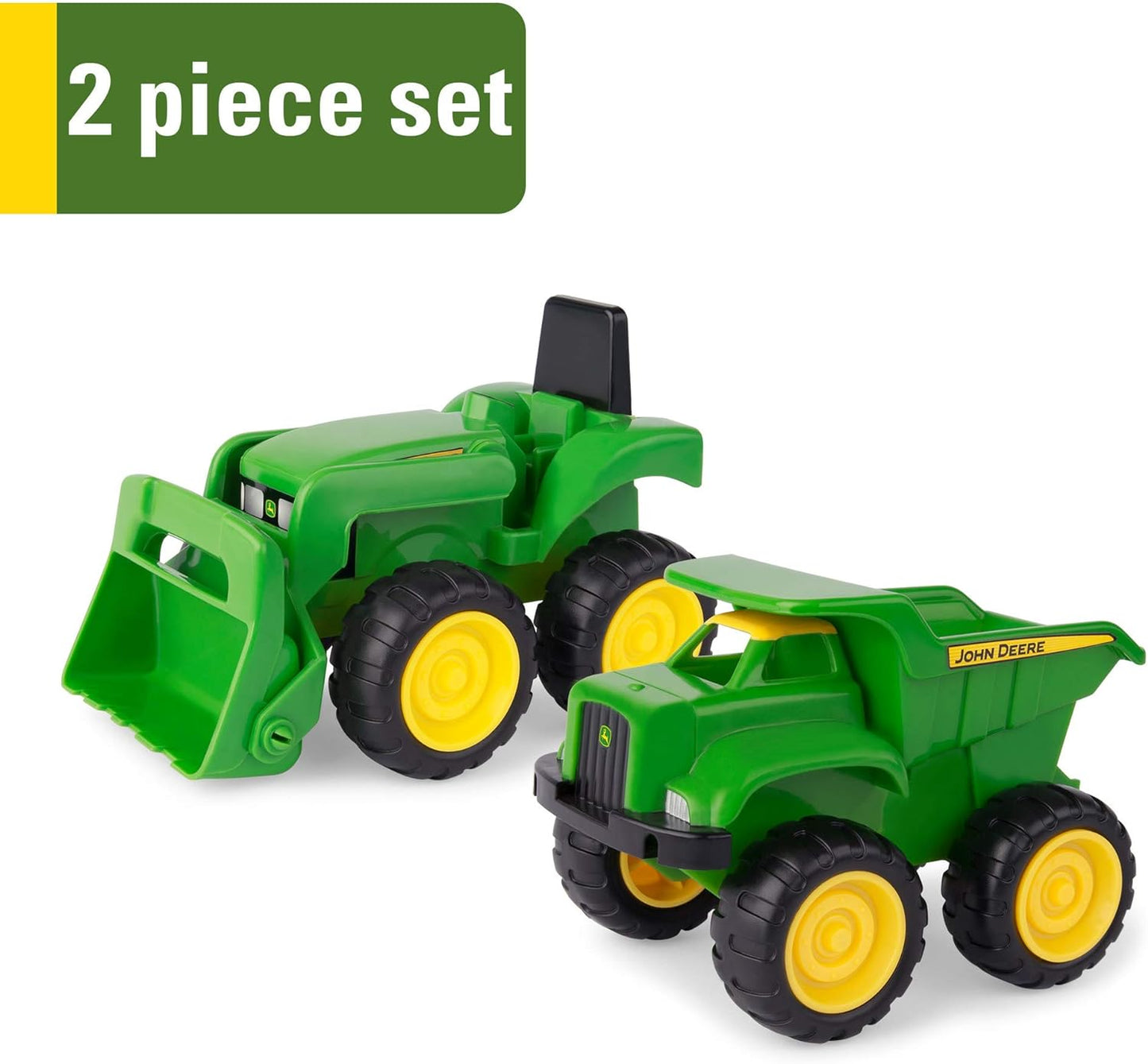 John Deere Sandbox Toys Vehicle Set - Includes Dump Truck Toy, Tractor Toy with Loader - 6 Inch - 2 Count, Green, Frustration Free Packaging