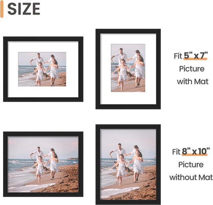 upsimples 8x10 Picture Frame, Display Pictures 5x7 with Mat or 8x10 Without Mat, Wall Hanging Photo Frame, Black, 1 Pack