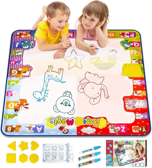 KIZZYEA Educational Toy for 2 3 4 5 Years Old Kids, Water Doodle Mat, Kids Large Aqua Coloring Mat, Drawing Mat with Neon Colors, Christmas Birthday Gifts for Toddlers, Boys, Girls