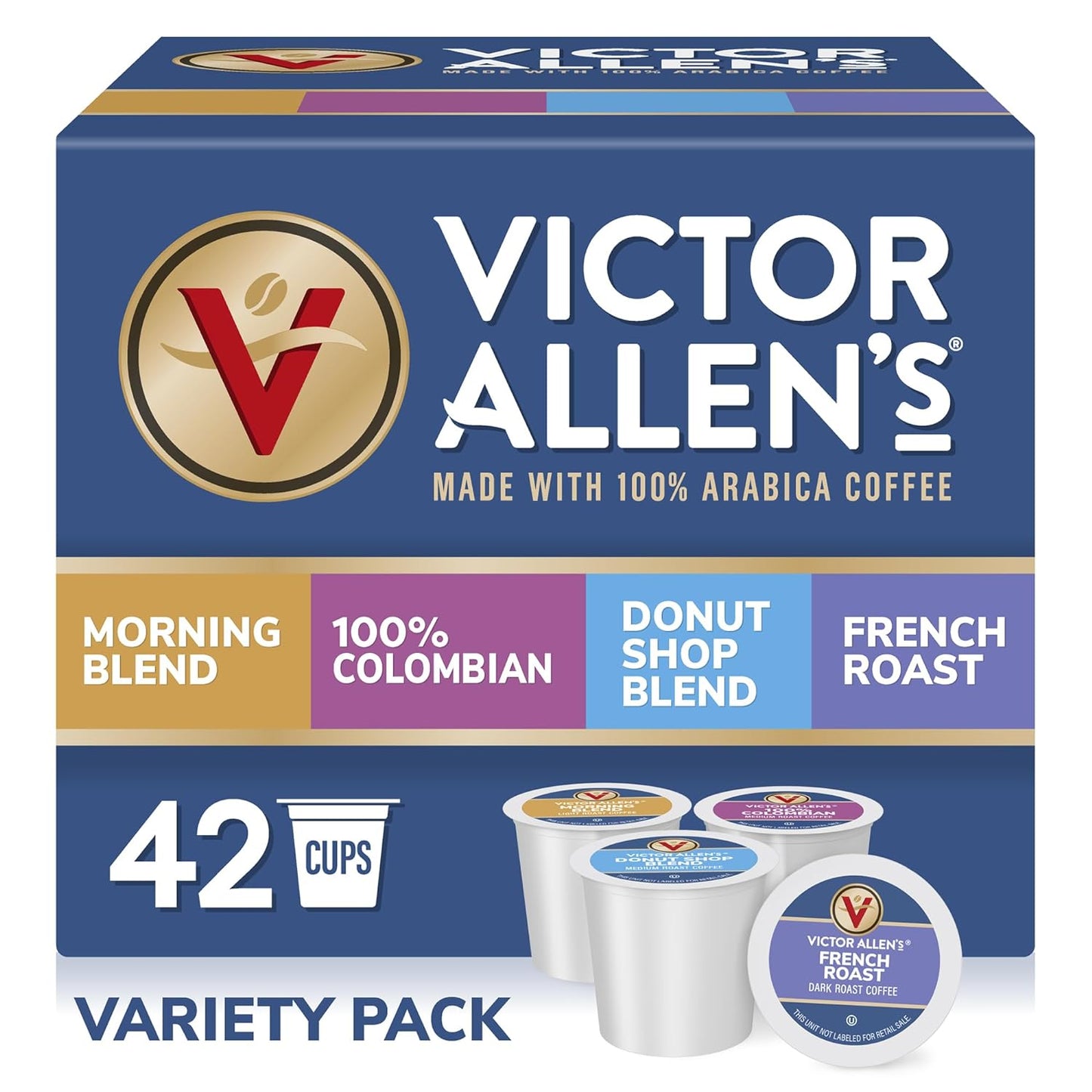 Victor Allen's Coffee Variety Pack, Light-Dark Roasts, 42 Count, Single Serve Coffee Pods for Keurig K-Cup Brewers