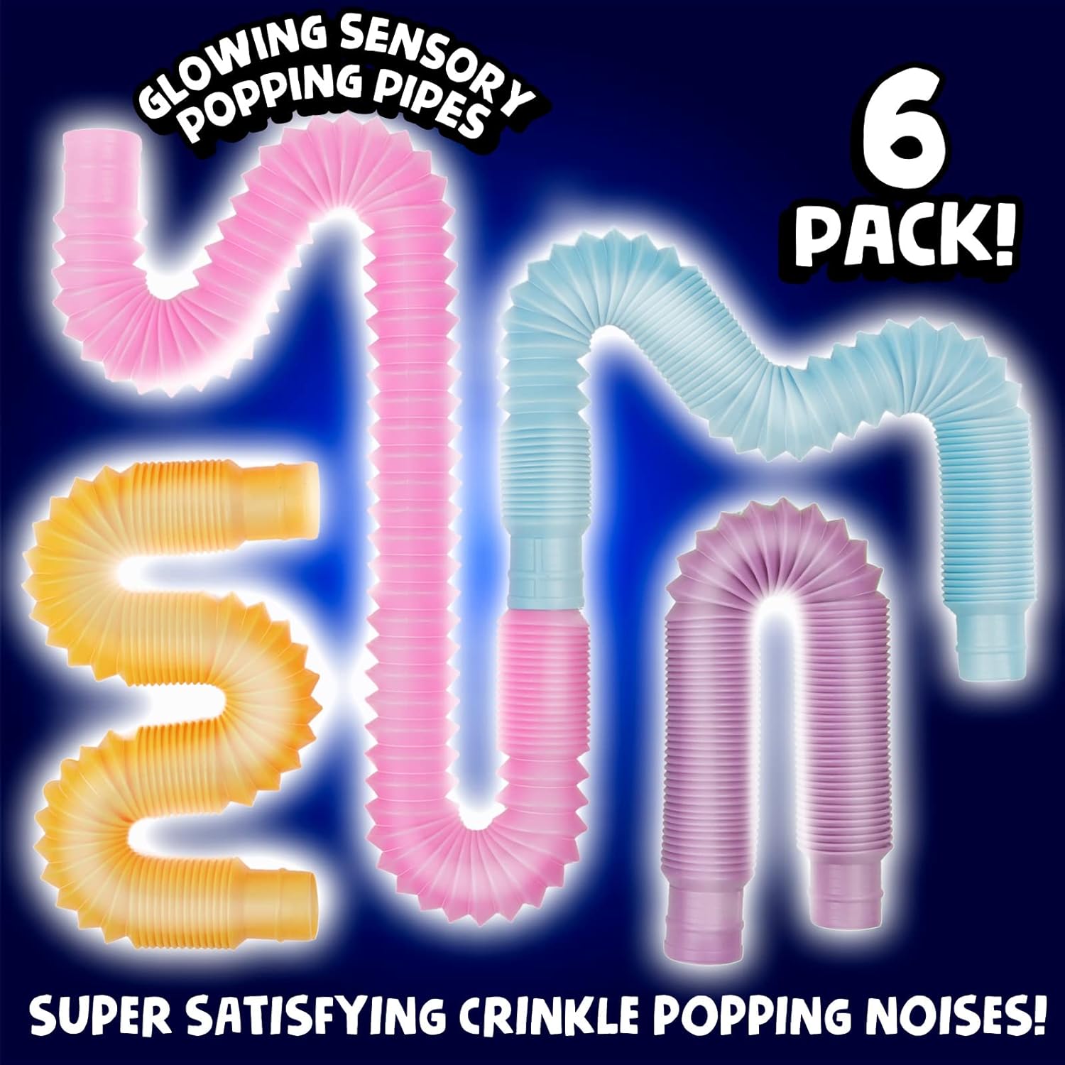 BUNMO Stocking Stuffers for Kids 3-5 | Glow in The Dark Pop Tubes Large 6pk | Gifts for Girls | 4 Year Old Girl Toys | Toys for 3 4 5 6 7 8 Year Old Boy or Girl Gift | Toddler Sensory Toys 2023