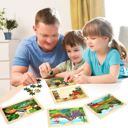 Wooden Puzzles Dinosaur Toys for Kids Ages 3-5, Set of 4 Packs with 24-Piece Wood Jigsaw Puzzles, Preschool Educational Brain Teaser Boards for Boys and Girls 3 4 5 6 Years Old