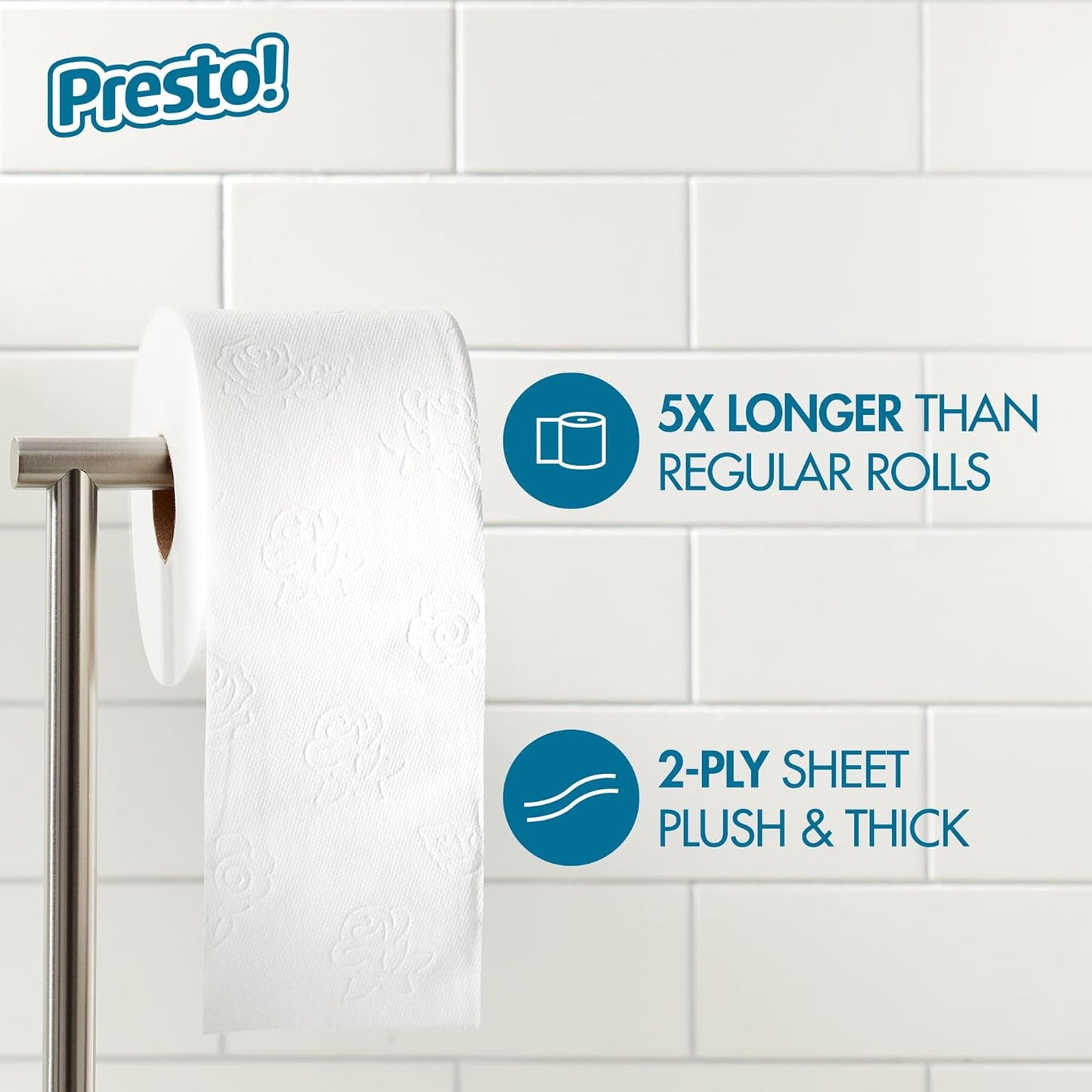 Amazon Brand - Presto! 2-Ply Toilet Paper, Ultra-Soft, Unscented, 24 Rolls (4 Packs of 6), Equivalent to 120 regular rolls