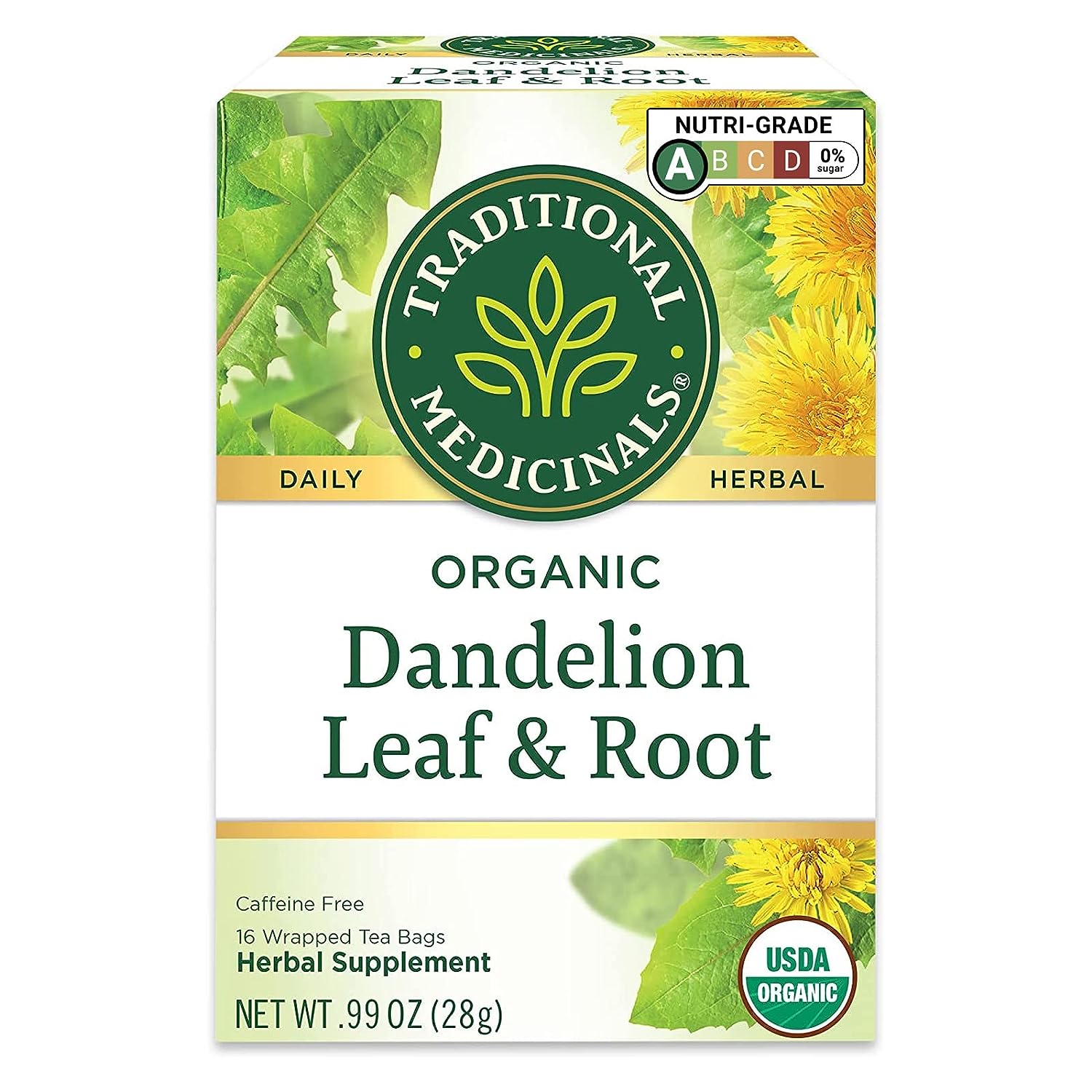 Traditional Medicinals Tea, Organic Dandelion Leaf & Root, Supports Kidney Function & Healthy Digestion, 16 Tea Bags