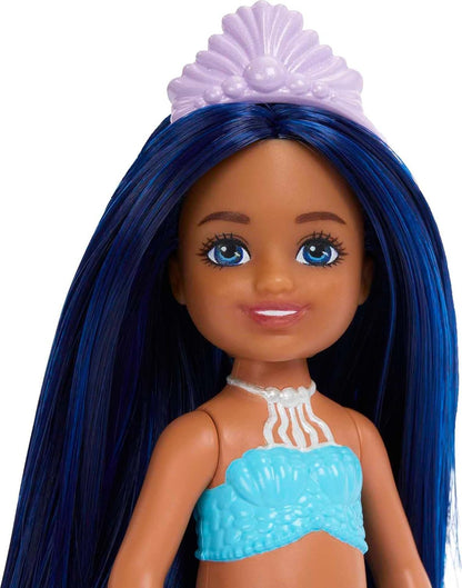 Barbie Mermaid Chelsea Doll with Midnight Blue Hair and Ombre Tail, Mermaid Toys, Crown Accessory