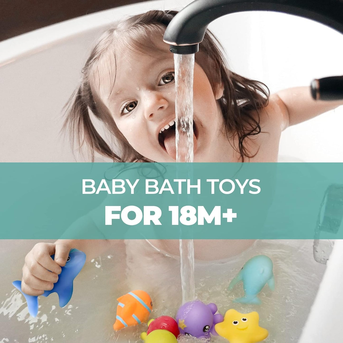 Mold Free Infant Bath Toys for 18 Months - No Hole Animal Bathtub Toys, Baby Bath Tub Toys No Mold (Ocean)